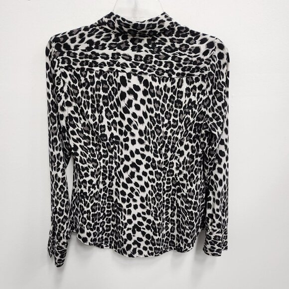Cynthia Rowley Womens Top Size Small Black White Animal Print Long Sleeve Office - Picture 7 of 9